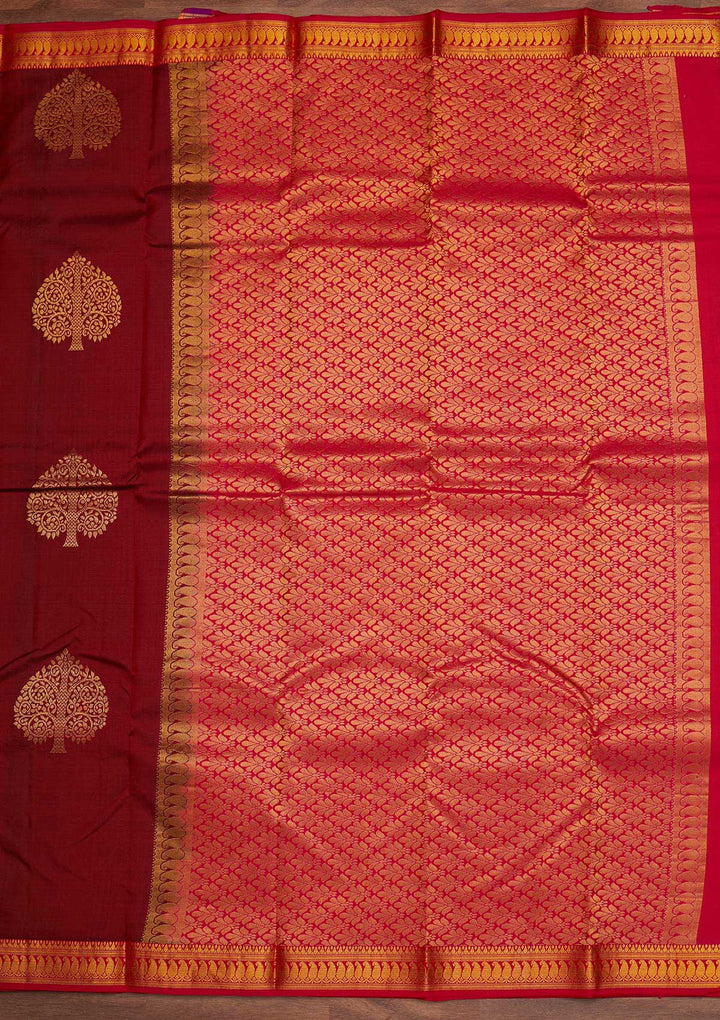 Maroon Zariwork Pure Silk Designer Saree - Koskii