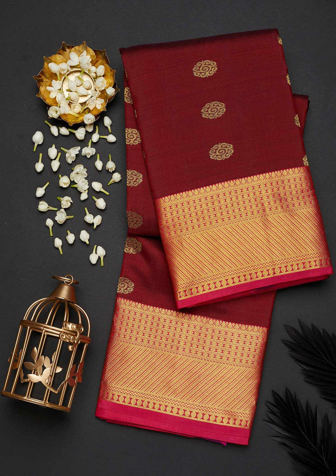 Maroon Zariwork Pure Silk Designer Saree - Koskii