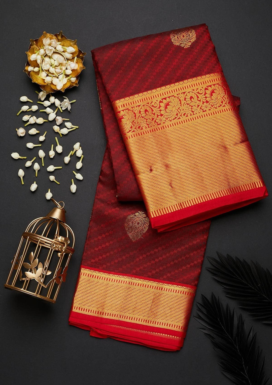 Maroon Zariwork Pure Silk Designer Saree - Koskii