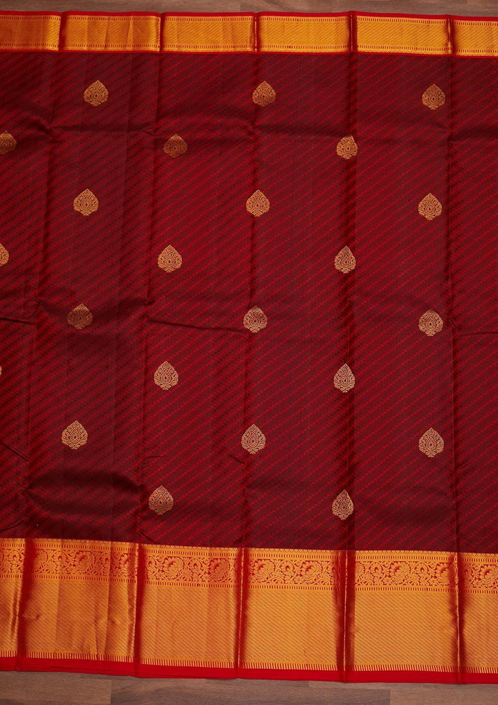Maroon Zariwork Pure Silk Designer Saree - Koskii