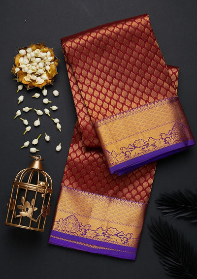 Maroon Zariwork Pure Silk Designer Saree - Koskii