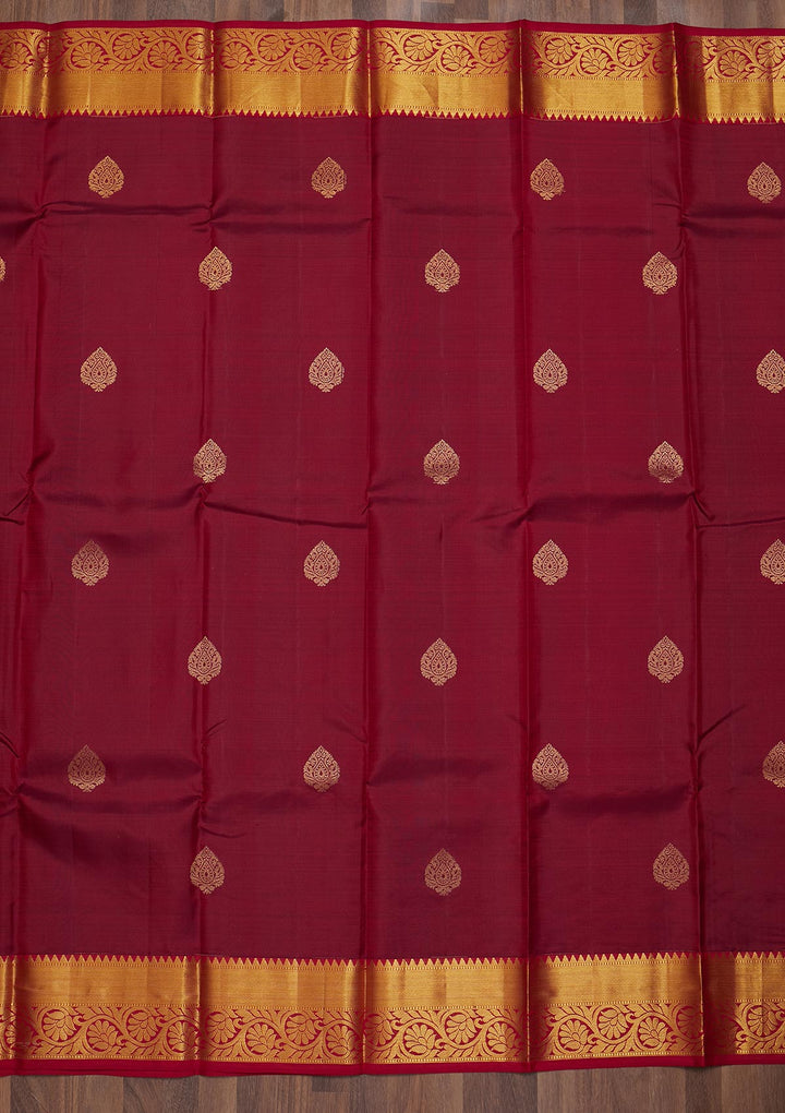 Maroon Zariwork Pure Silk Saree-Koskii