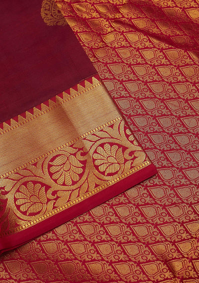 Maroon Zariwork Pure Silk Saree-Koskii