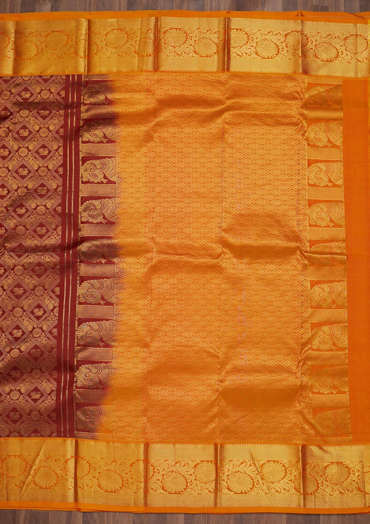 Maroon Zariwork Pure Silk Saree-Koskii