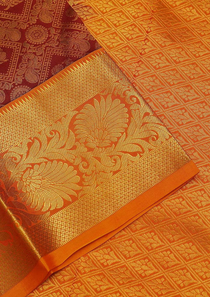 Maroon Zariwork Pure Silk Saree-Koskii