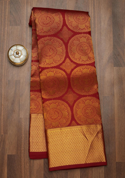 Maroon Zariwork Pure Silk Saree-Koskii