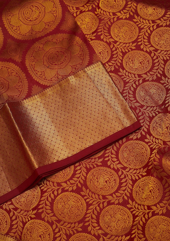 Maroon Zariwork Pure Silk Saree-Koskii