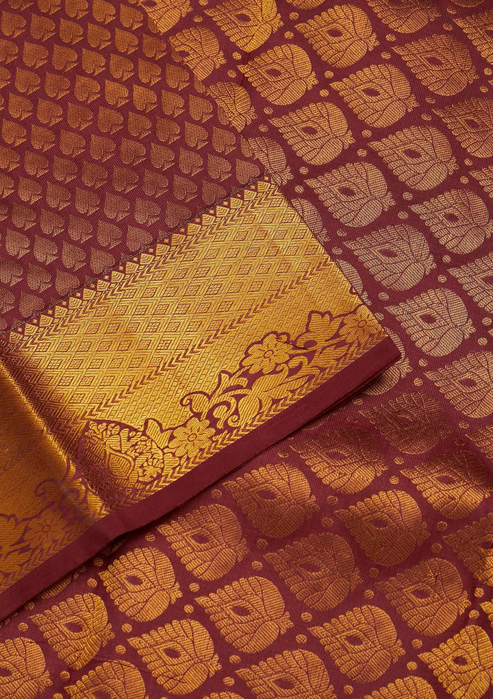 Maroon Zariwork Pure Silk Saree-Koskii