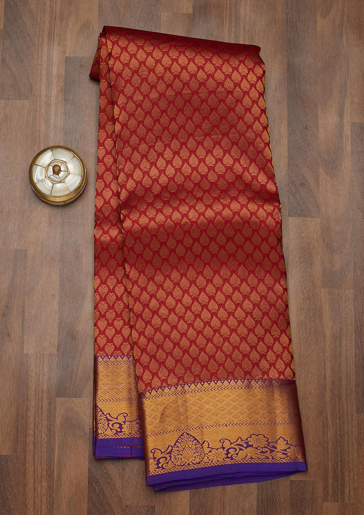 Maroon Zariwork Pure Silk Saree-Koskii
