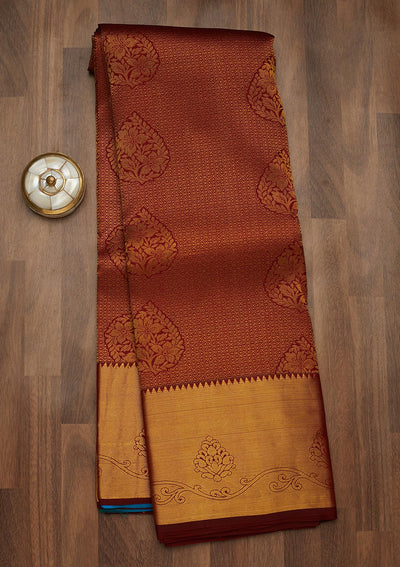 Maroon Zariwork Pure Silk Saree-Koskii