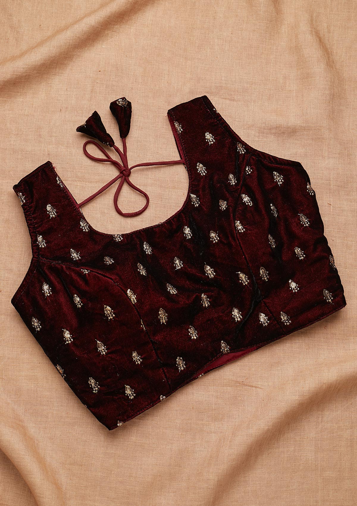 Buy Maroon Zariwork Velvet Blouse Koskii - Main Image