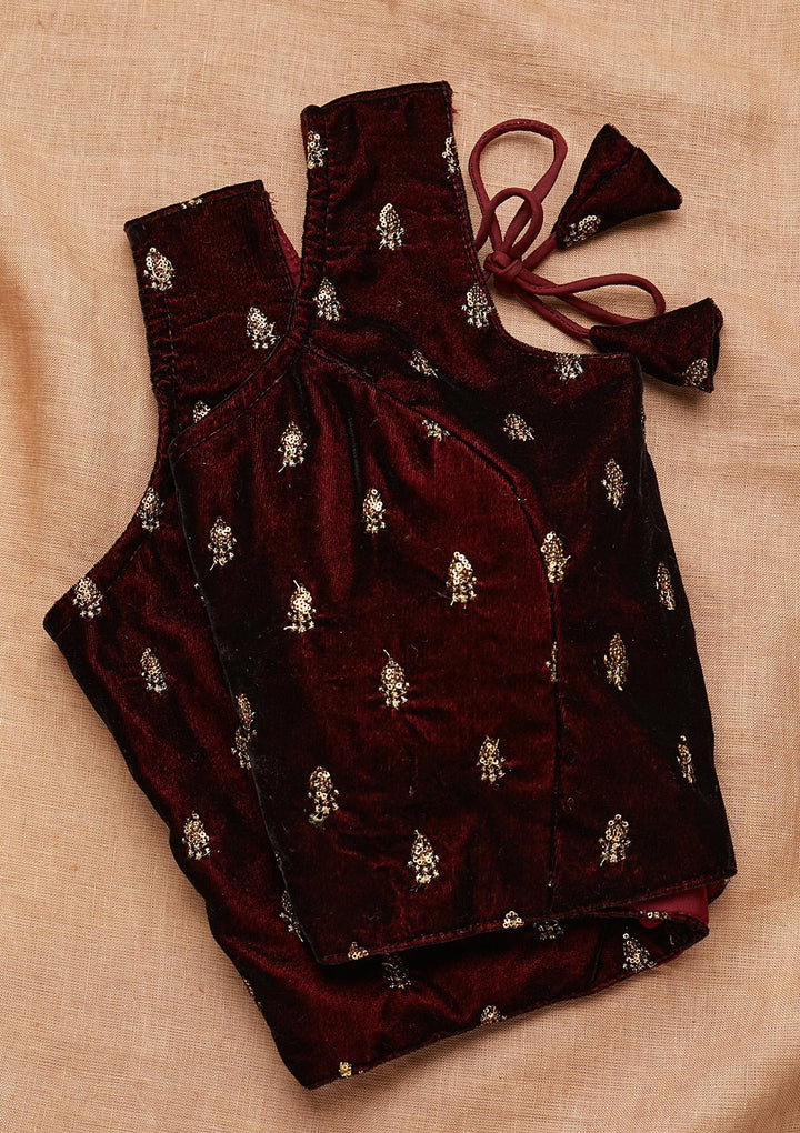 Maroon Zariwork Raw Silk Blouse-Koskii