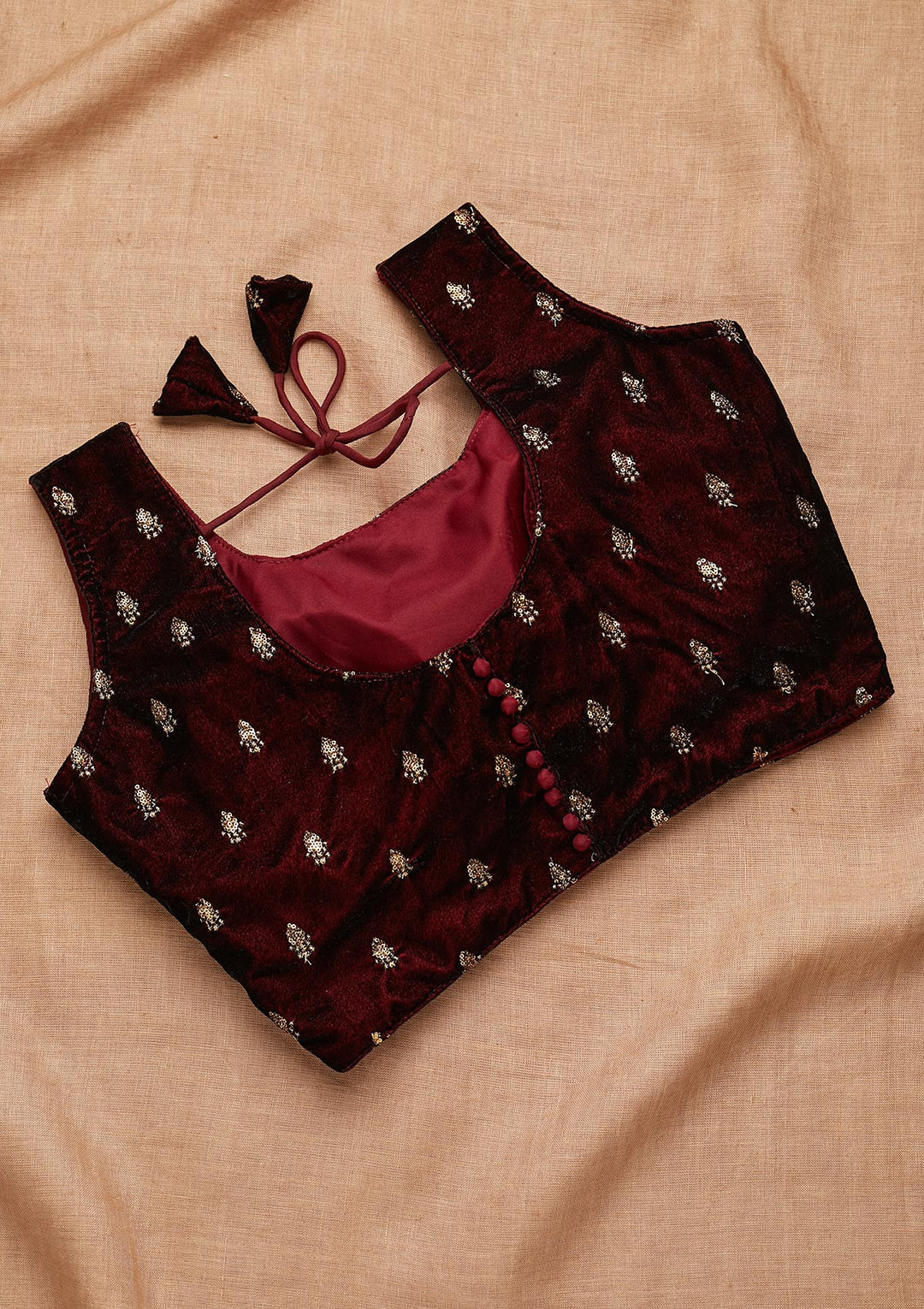 Buy Maroon Zariwork Velvet Blouse - Koskii