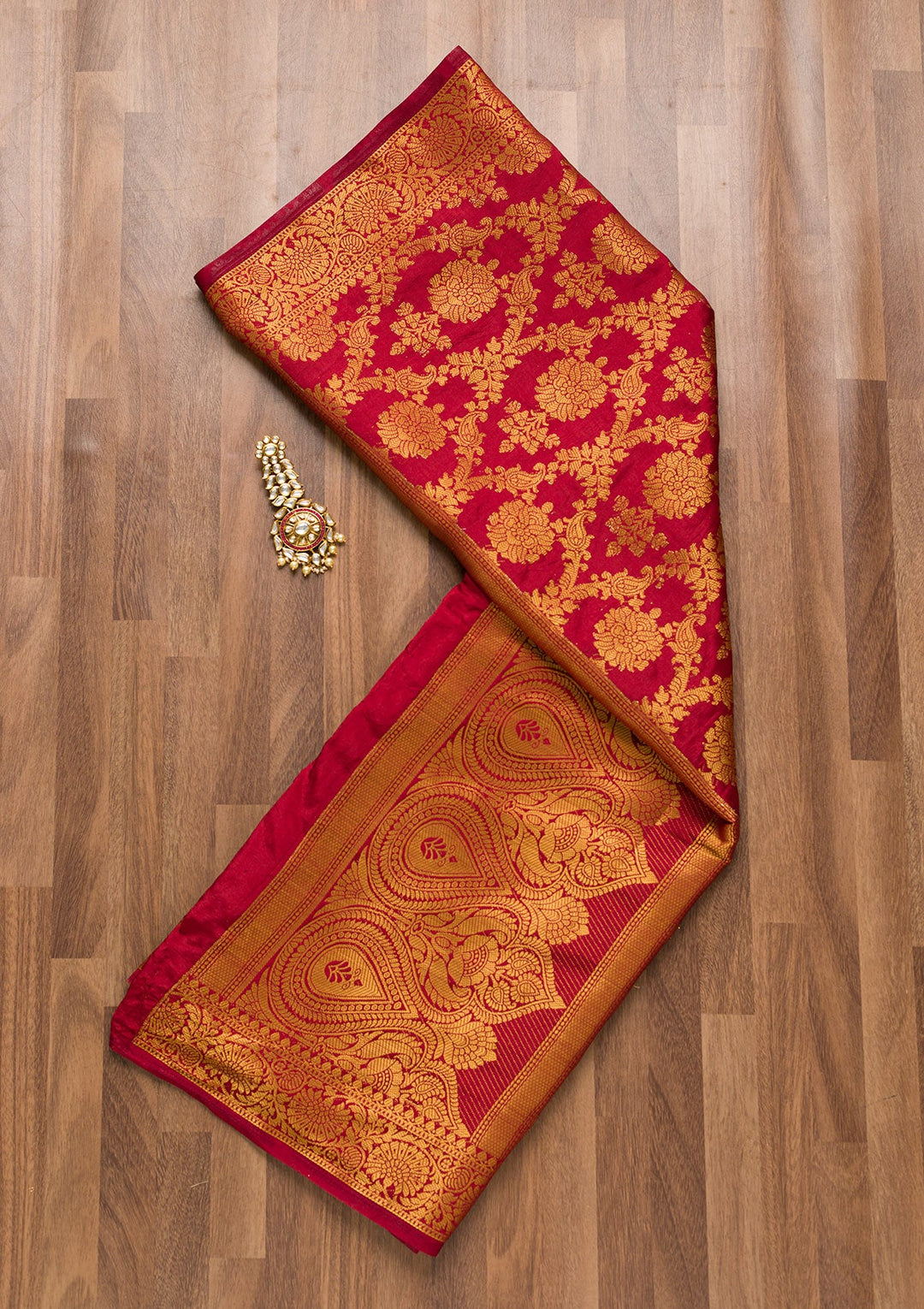 Maroon Zariwork Raw Silk Dupatta-Koskii