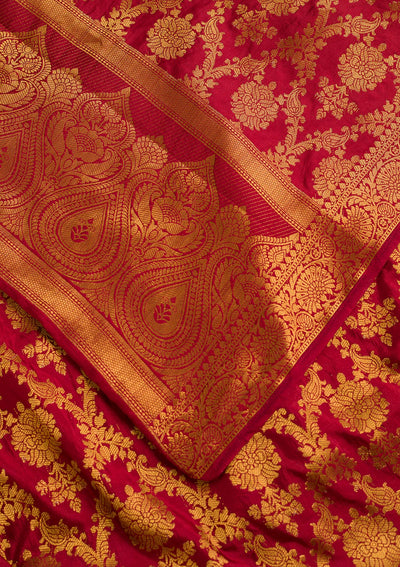 Maroon Zariwork Raw Silk Dupatta-Koskii