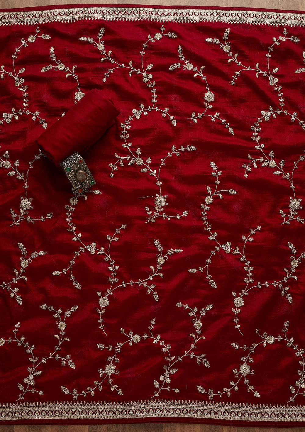 Maroon Zariwork Raw Silk Unstitched Salwar Suit-Koskii