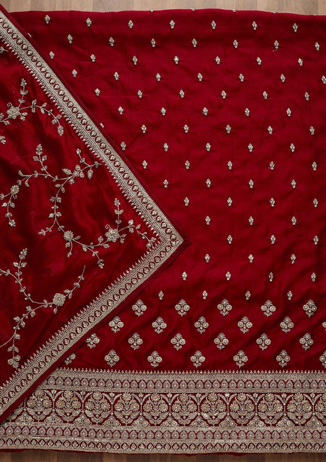 Maroon Zariwork Raw Silk Unstitched Salwar Suit-Koskii