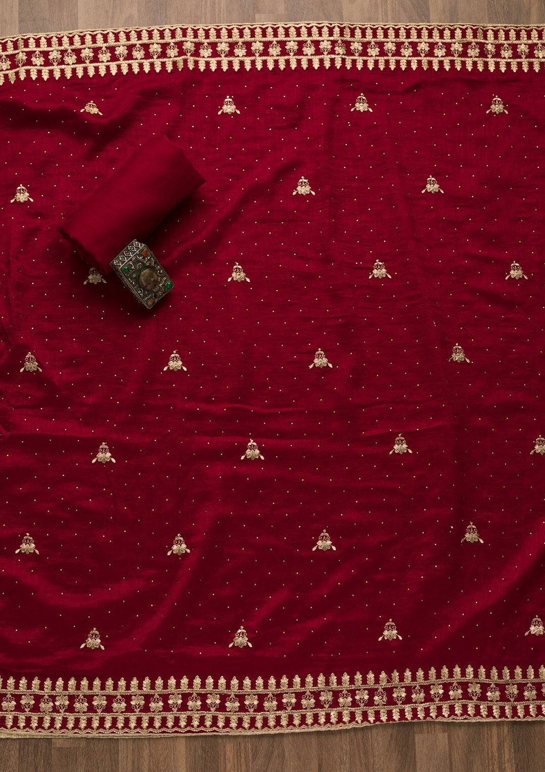 Maroon Zariwork Raw Silk Unstitched Salwar Suit-Koskii