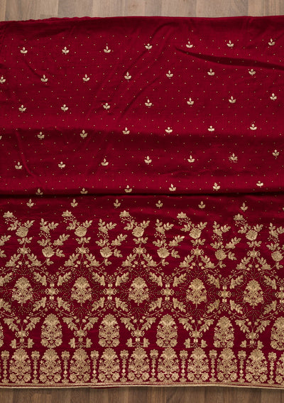 Maroon Zariwork Raw Silk Unstitched Salwar Suit-Koskii