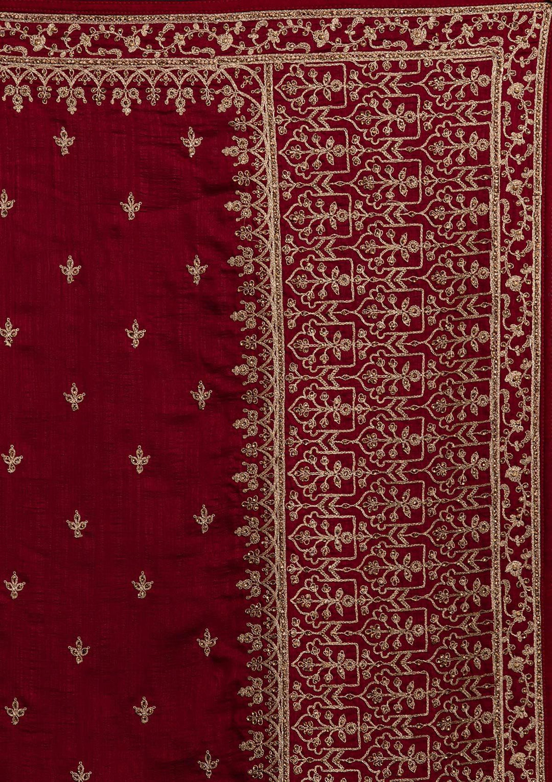 Maroon Zariwork Raw Silk Designer Saree - koskii