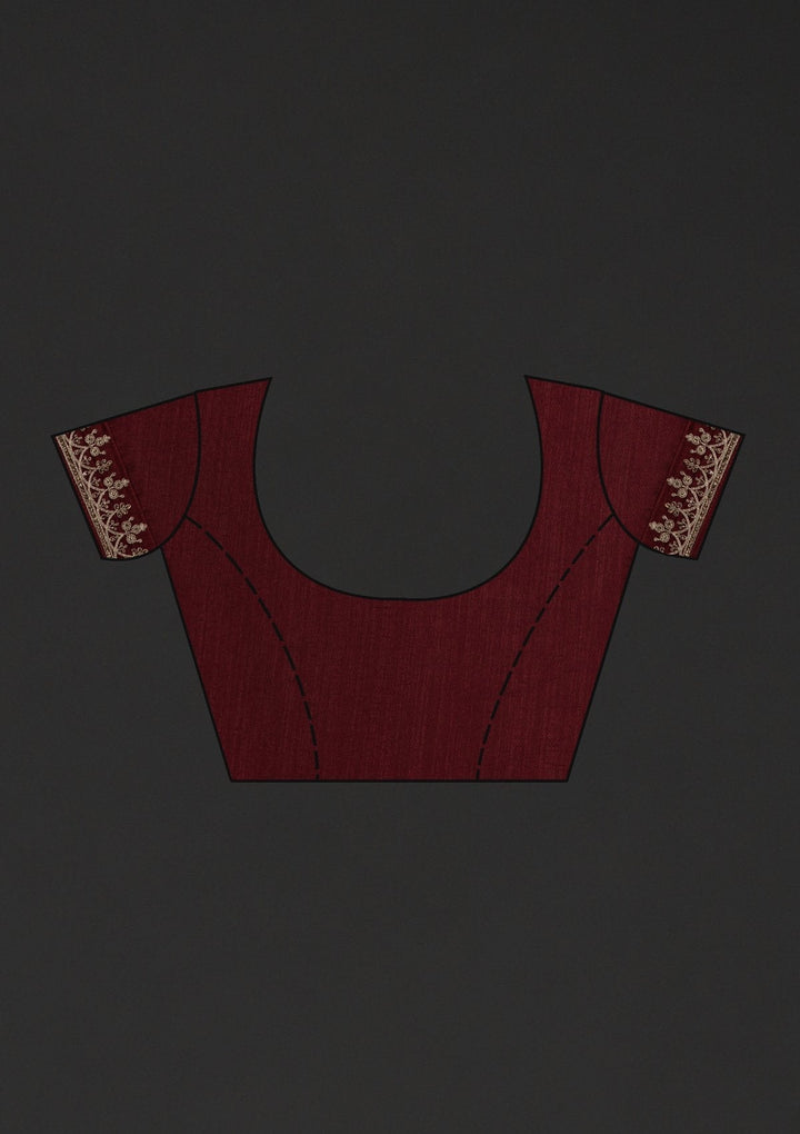 Maroon Zariwork Raw Silk Designer Saree - koskii