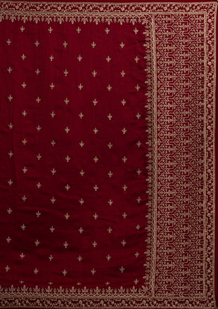 Maroon Zariwork Raw Silk Designer Saree - koskii