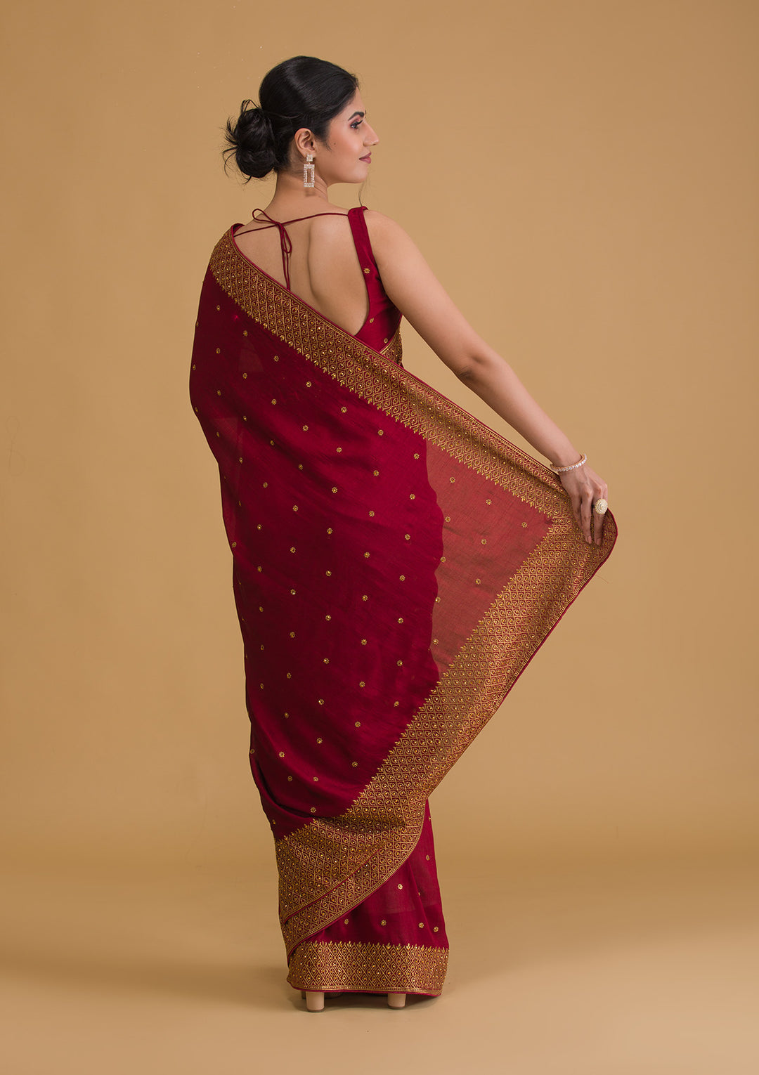 Maroon Zariwork Semi Crepe Designer Saree-Koskii