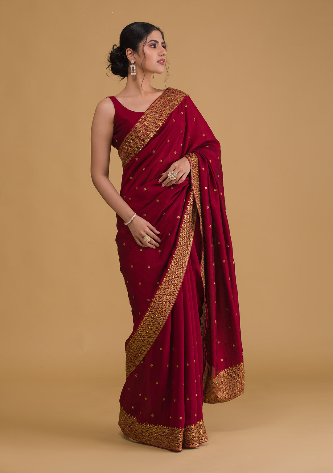 Maroon Zariwork Semi Crepe Designer Saree-Koskii