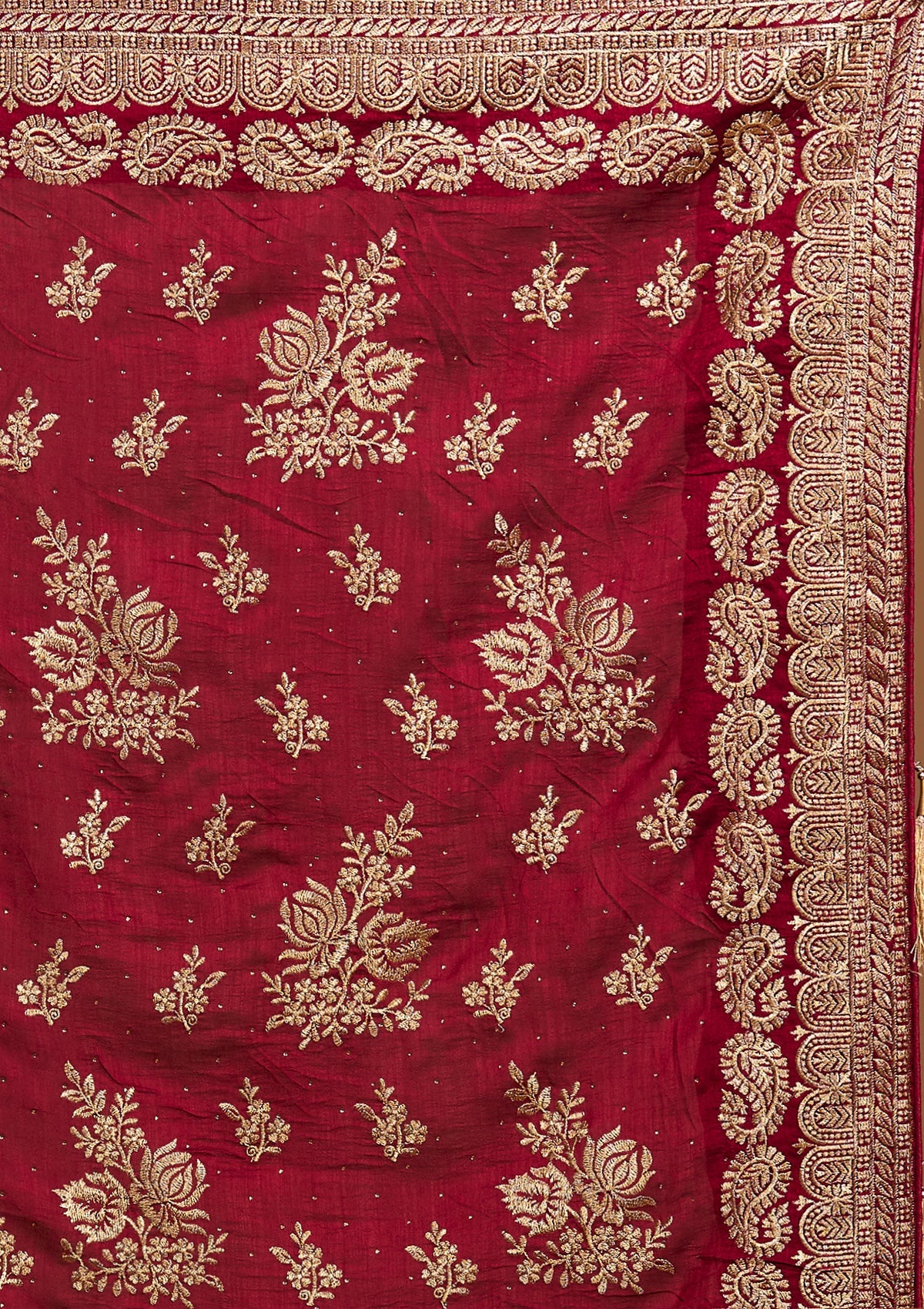 Maroon Zariwork Raw Silk Saree-Koskii