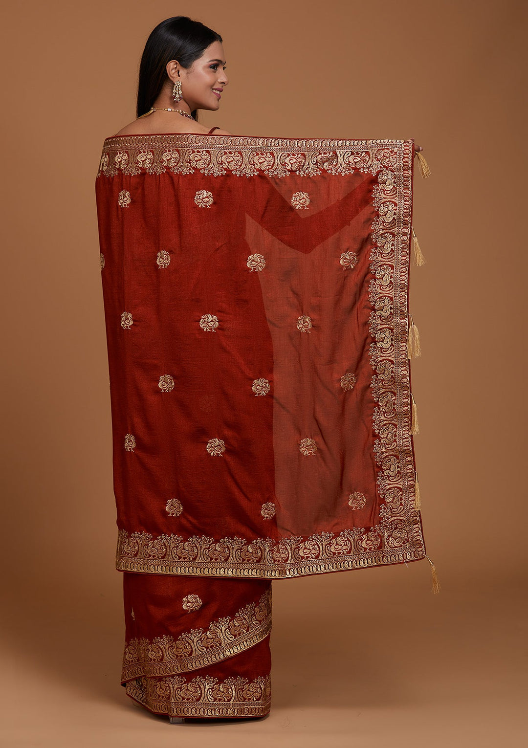 Maroon Zariwork Raw Silk Saree - Koskii