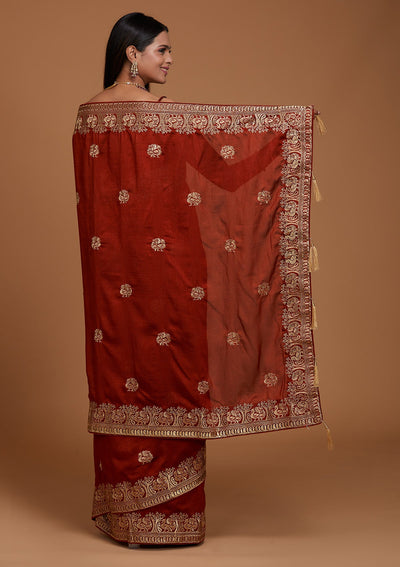 Maroon Zariwork Raw Silk Saree - Koskii