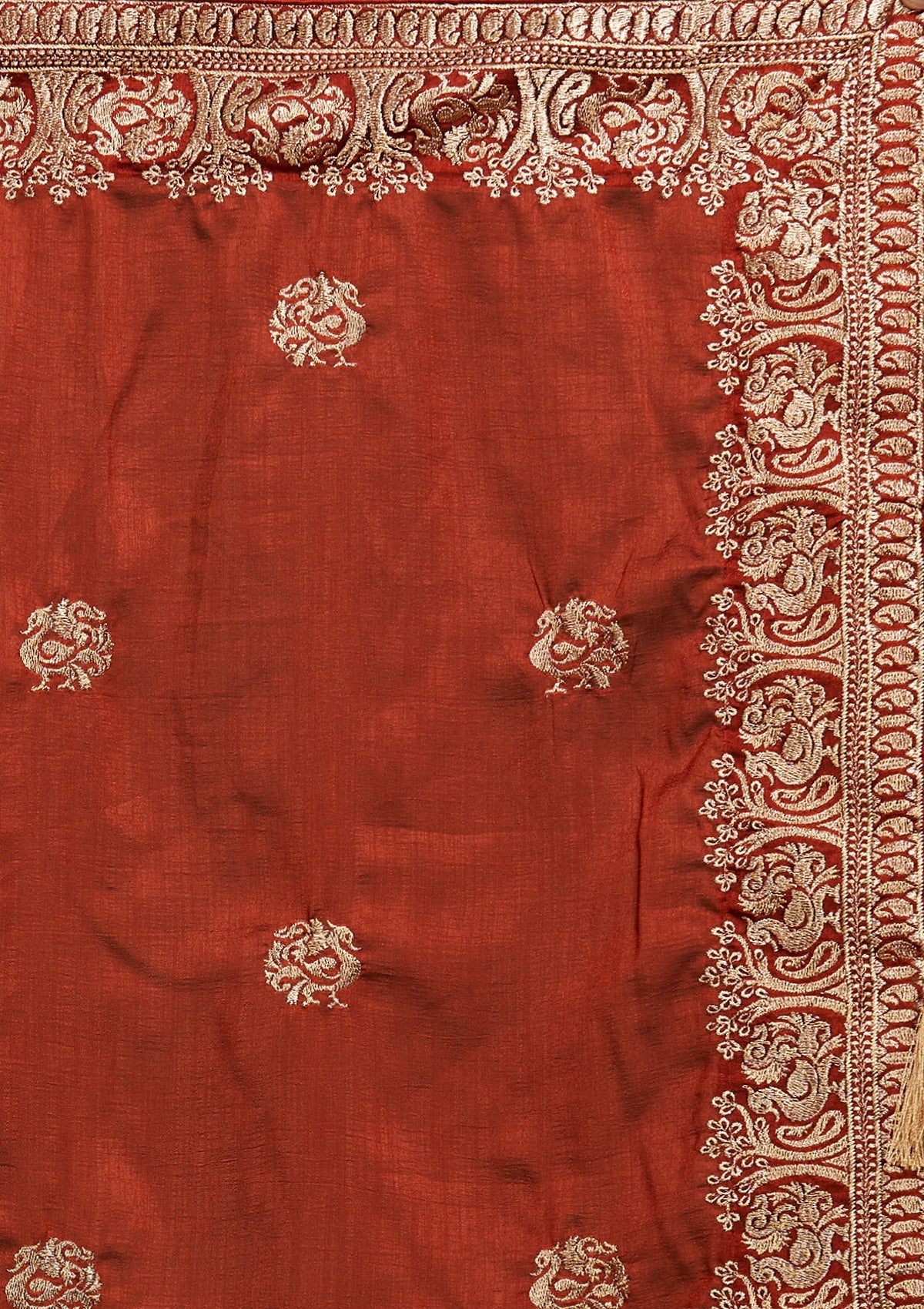 Maroon Zariwork Raw Silk Saree - Koskii