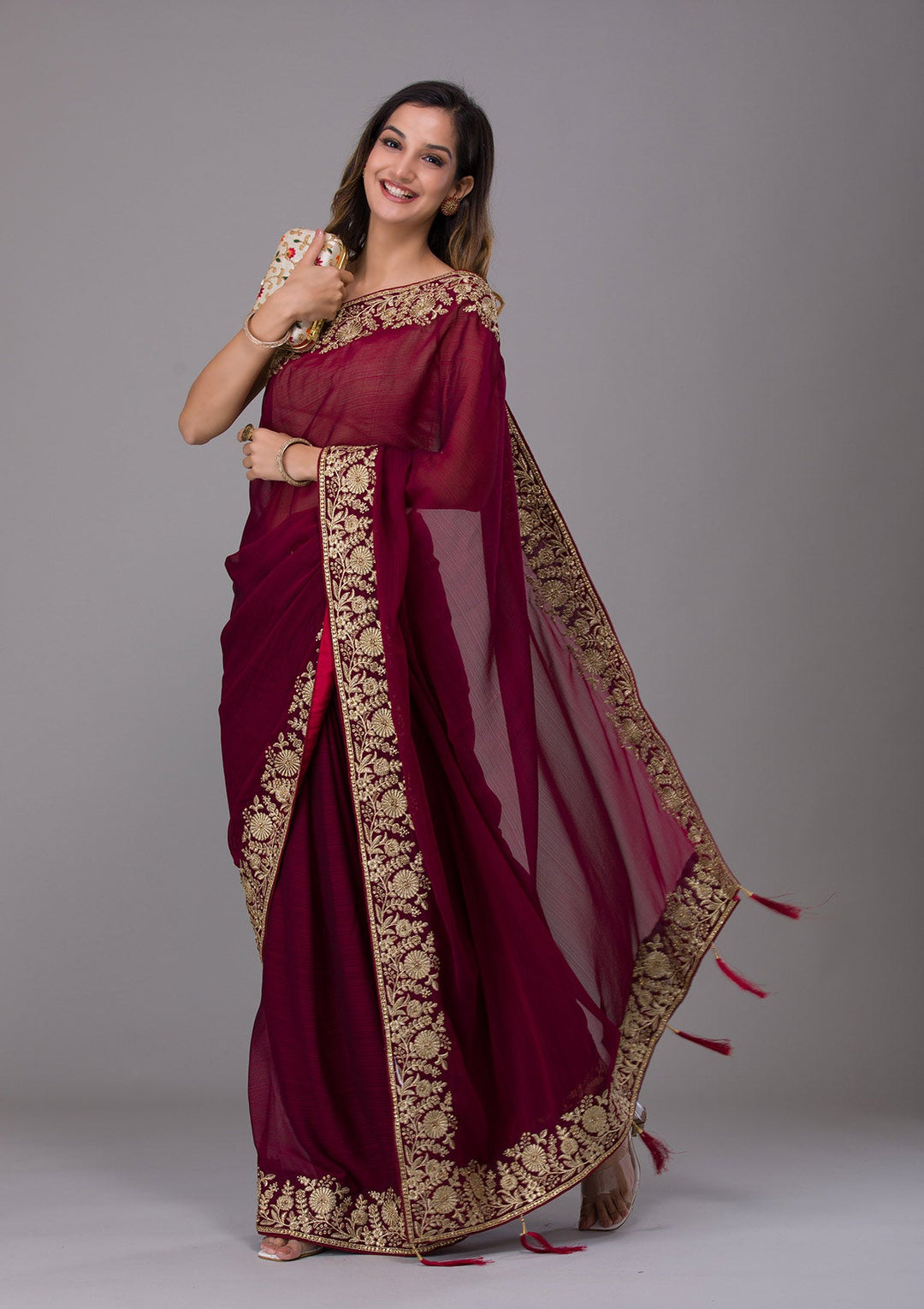 Maroon Zariwork Raw Silk Saree-Koskii