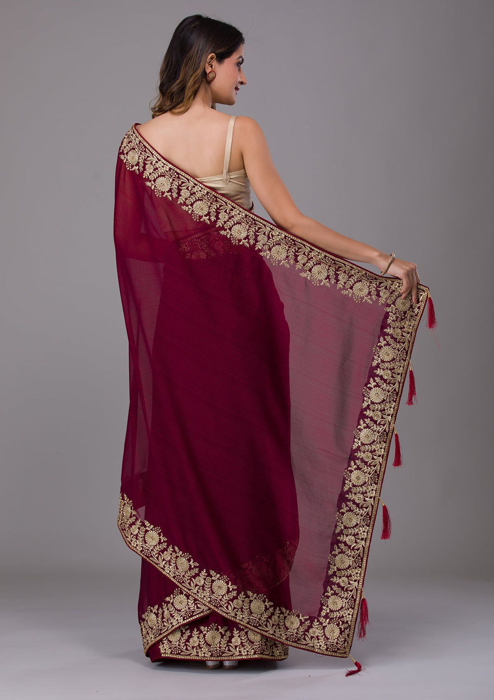 Maroon Zariwork Raw Silk Saree-Koskii