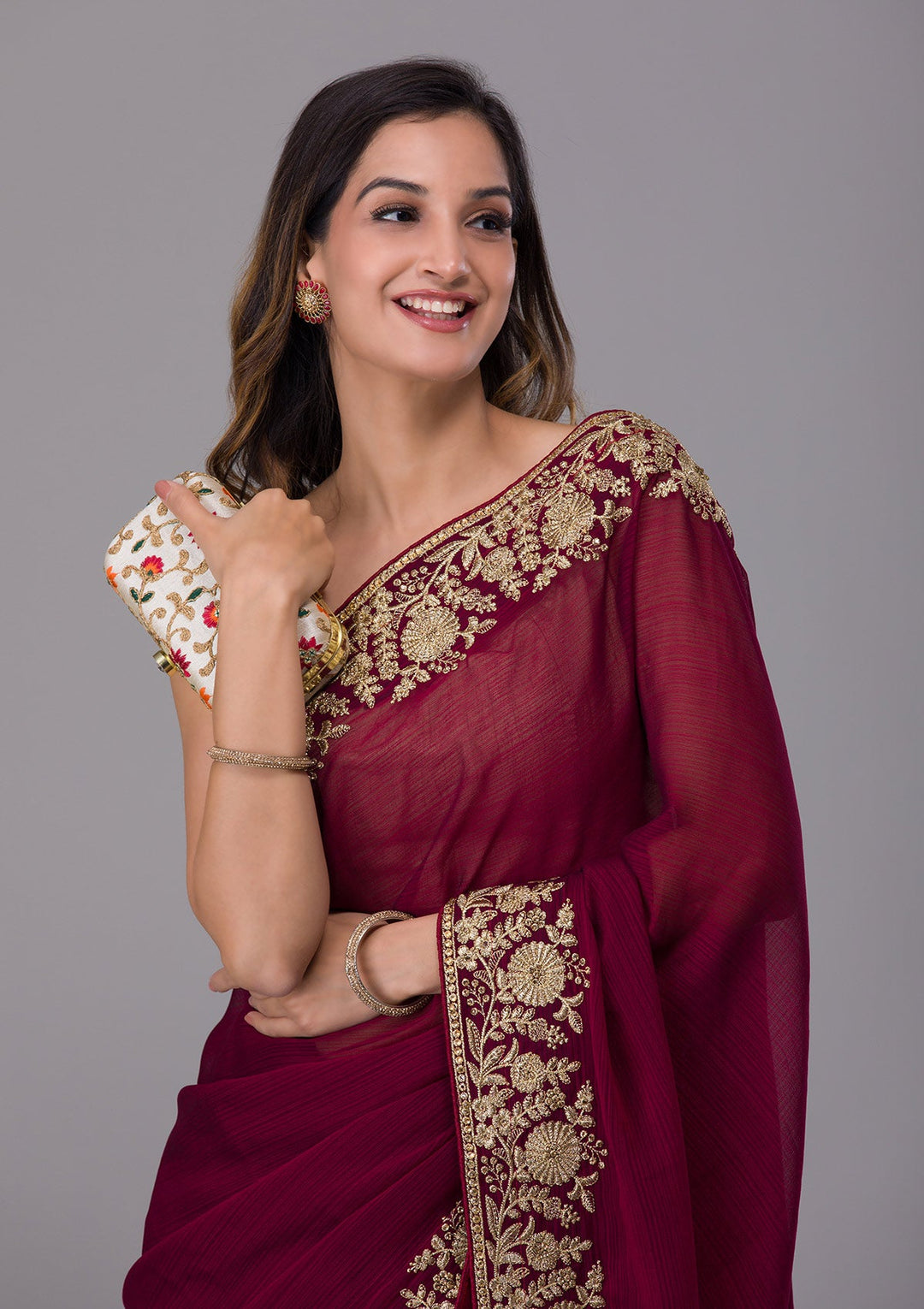 Maroon Zariwork Raw Silk Saree-Koskii