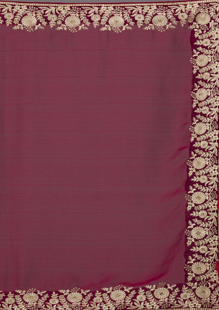 Maroon Zariwork Raw Silk Saree-Koskii