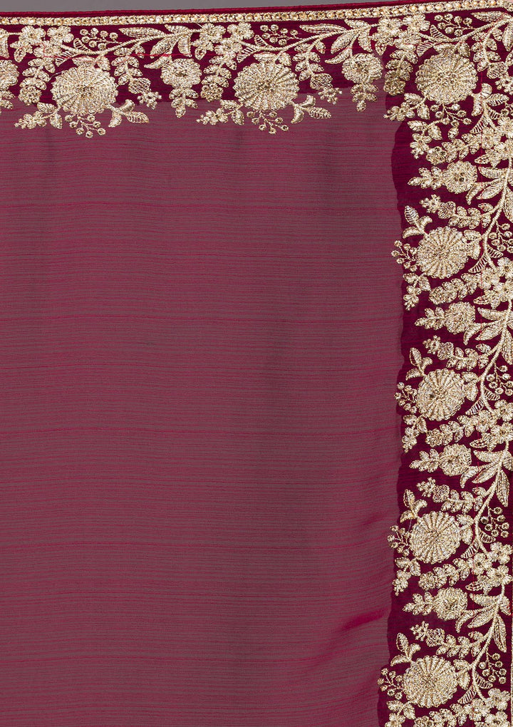 Maroon Zariwork Raw Silk Saree-Koskii