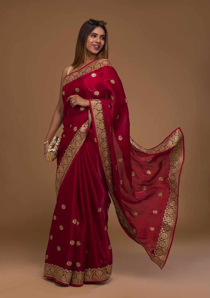 kosariii✴︎ Buy Red Zariwork Banarasi Silk Saree - Koskii