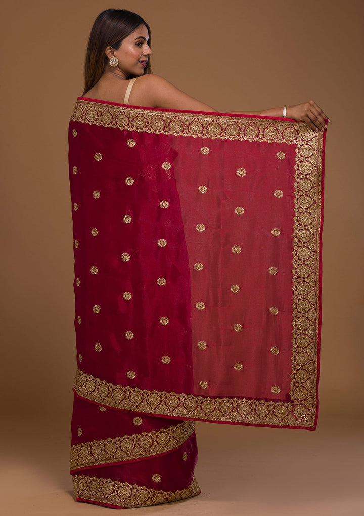 Maroon Zariwork Raw Silk Saree-Koskii