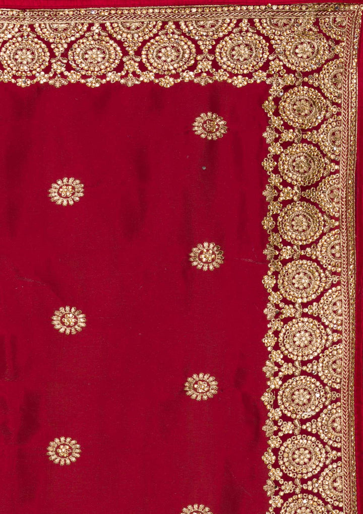 Maroon Zariwork Raw Silk Saree-Koskii