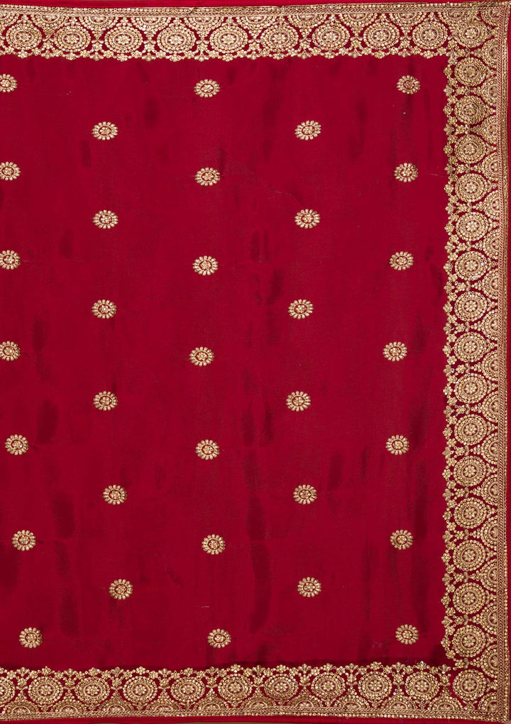 Maroon Zariwork Raw Silk Saree-Koskii