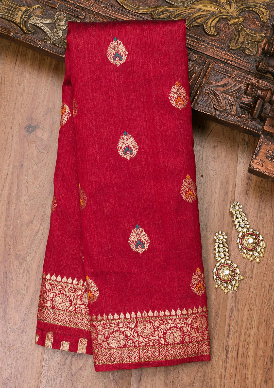Maroon Zariwork Raw Silk Saree-Koskii