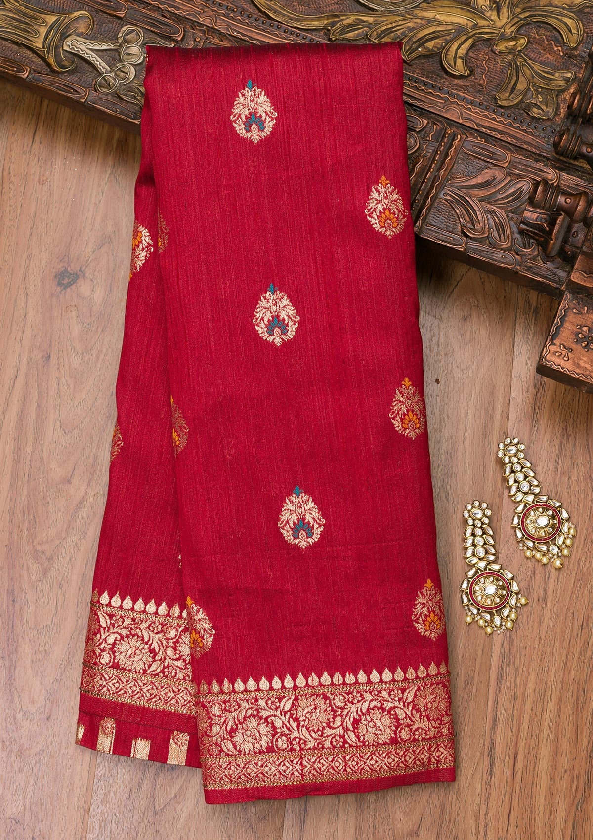 Maroon Zariwork Raw Silk Saree-Koskii