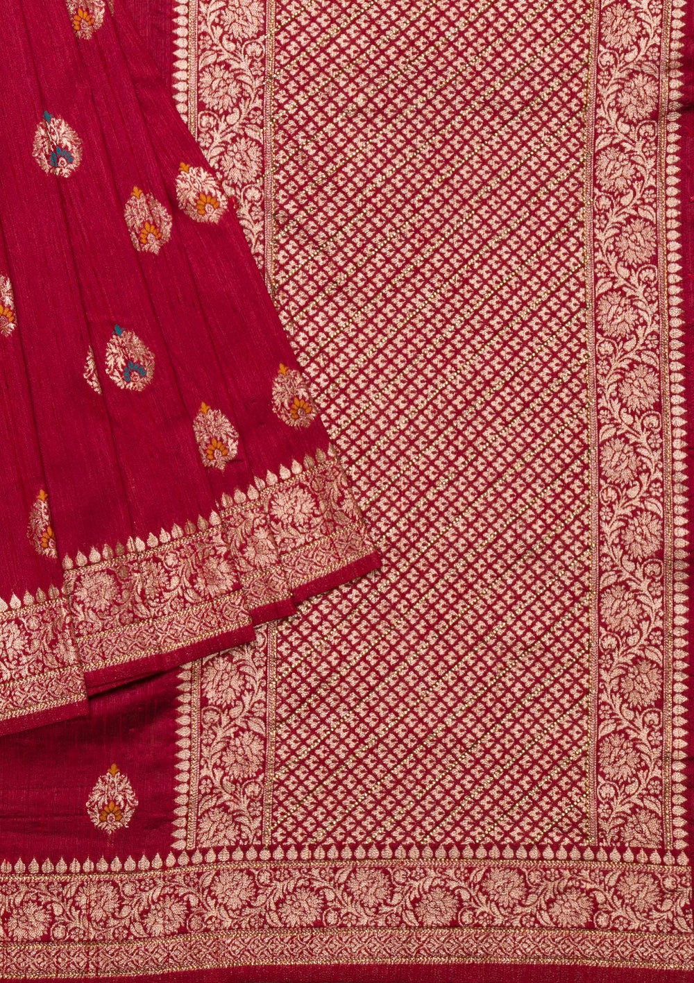 Maroon Zariwork Raw Silk Saree-Koskii