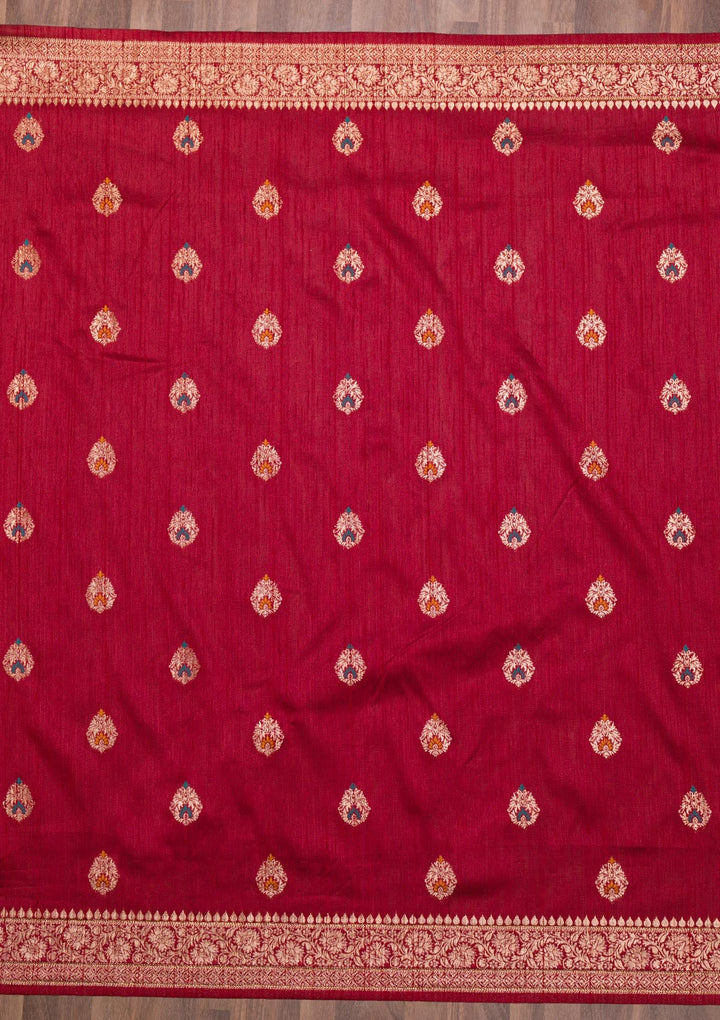 Maroon Zariwork Raw Silk Saree-Koskii