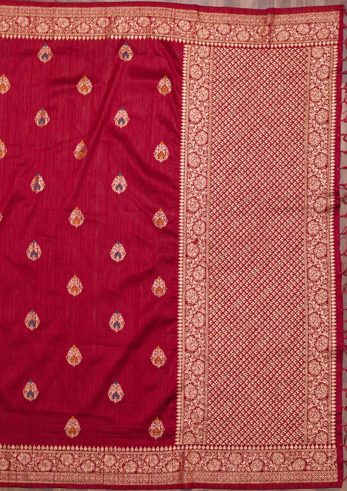 Maroon Zariwork Raw Silk Saree-Koskii