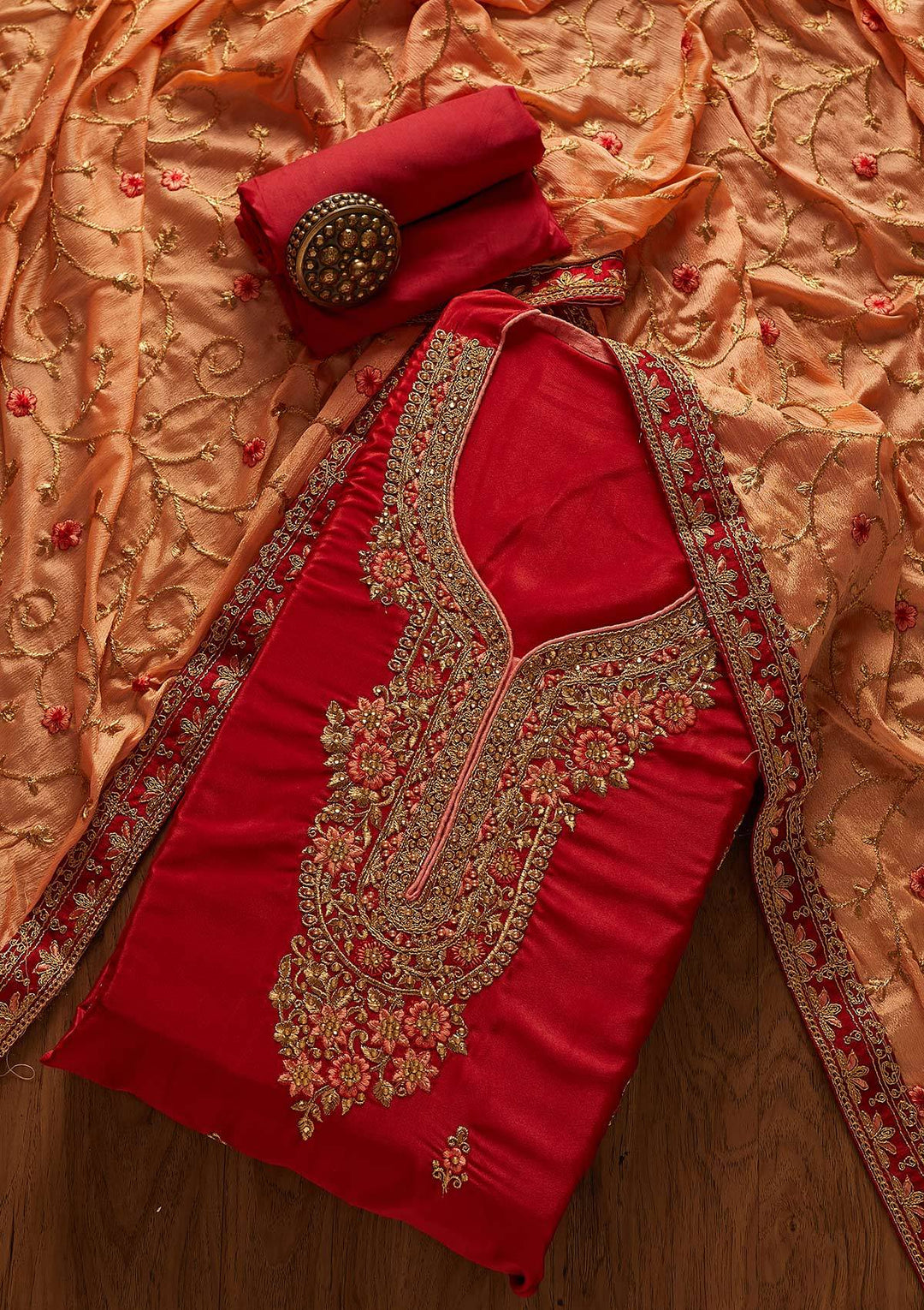 Maroon Zariwork Semi Crepe Designer Semi-Stitched Salwar Suit - koskii