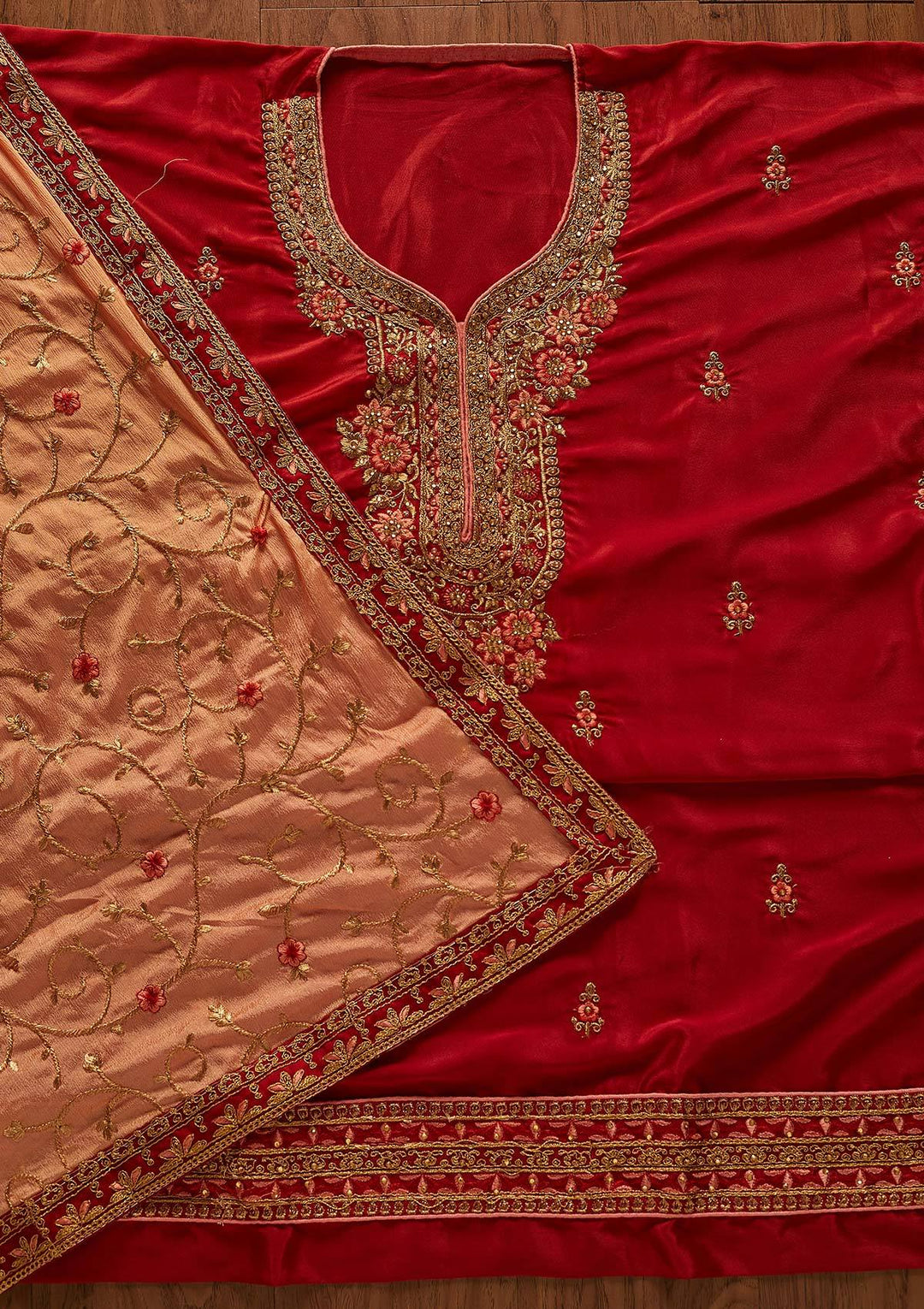 Maroon Zariwork Semi Crepe Designer Semi-Stitched Salwar Suit - koskii