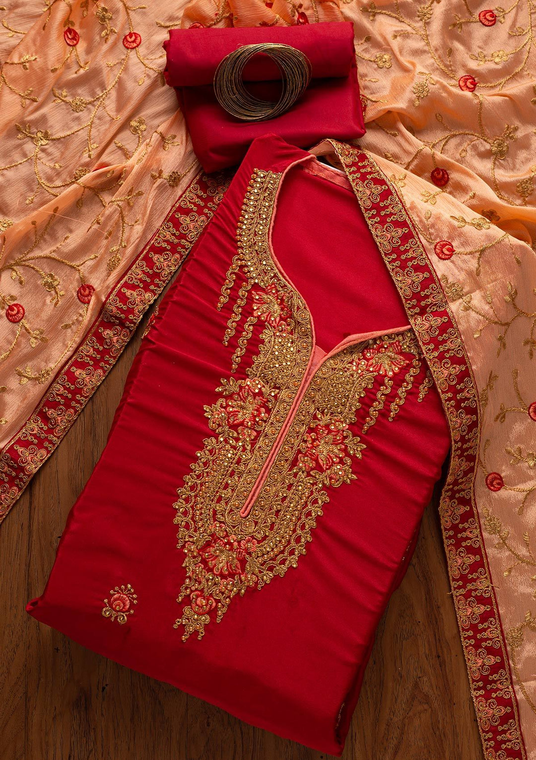 Maroon Zariwork Semi Crepe Designer Unstitched Salwar Suit - koskii