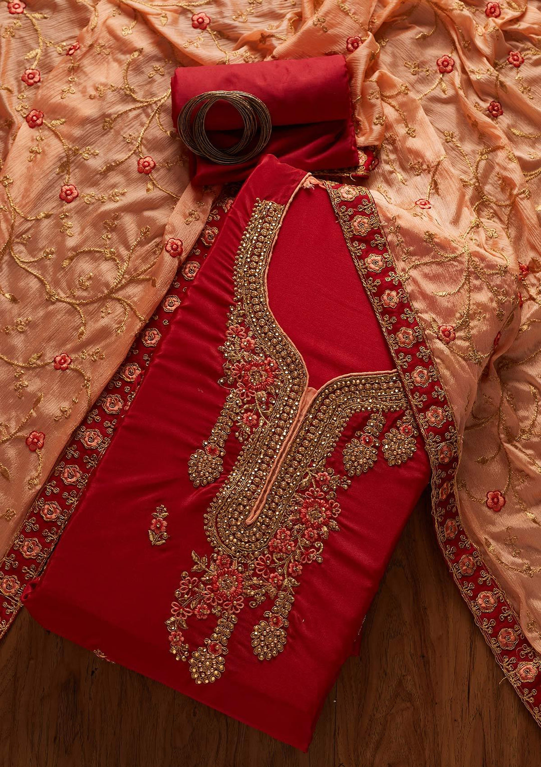 Maroon Zariwork Semi Crepe Designer Semi-Stitched Salwar Suit - koskii